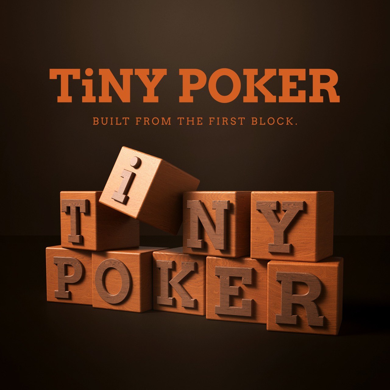 TiNY Poker brand artwork with wooden letter blocks